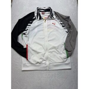 PUMA Men's T7 Track Jacket Zebra Print Accents Multi-Color Puma Logo Back Retro
